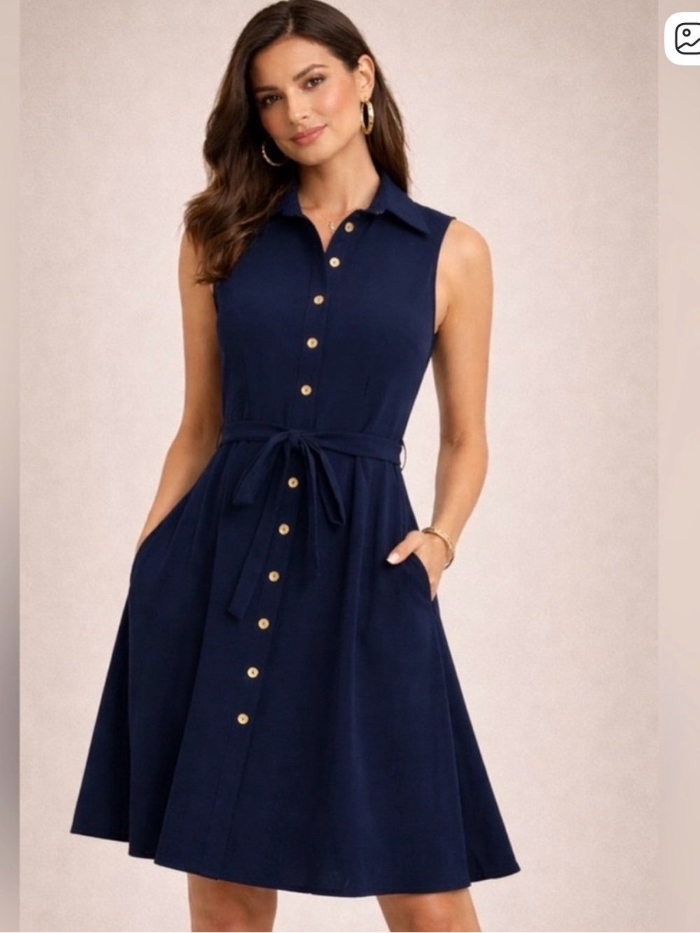NWT $69 women Grace Karin Dress Navy gold button down fit flare swing sz 8